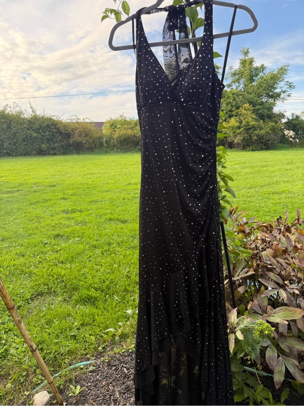 Taboo Black Sleeveless High-Low Evening Gown with Sparkle